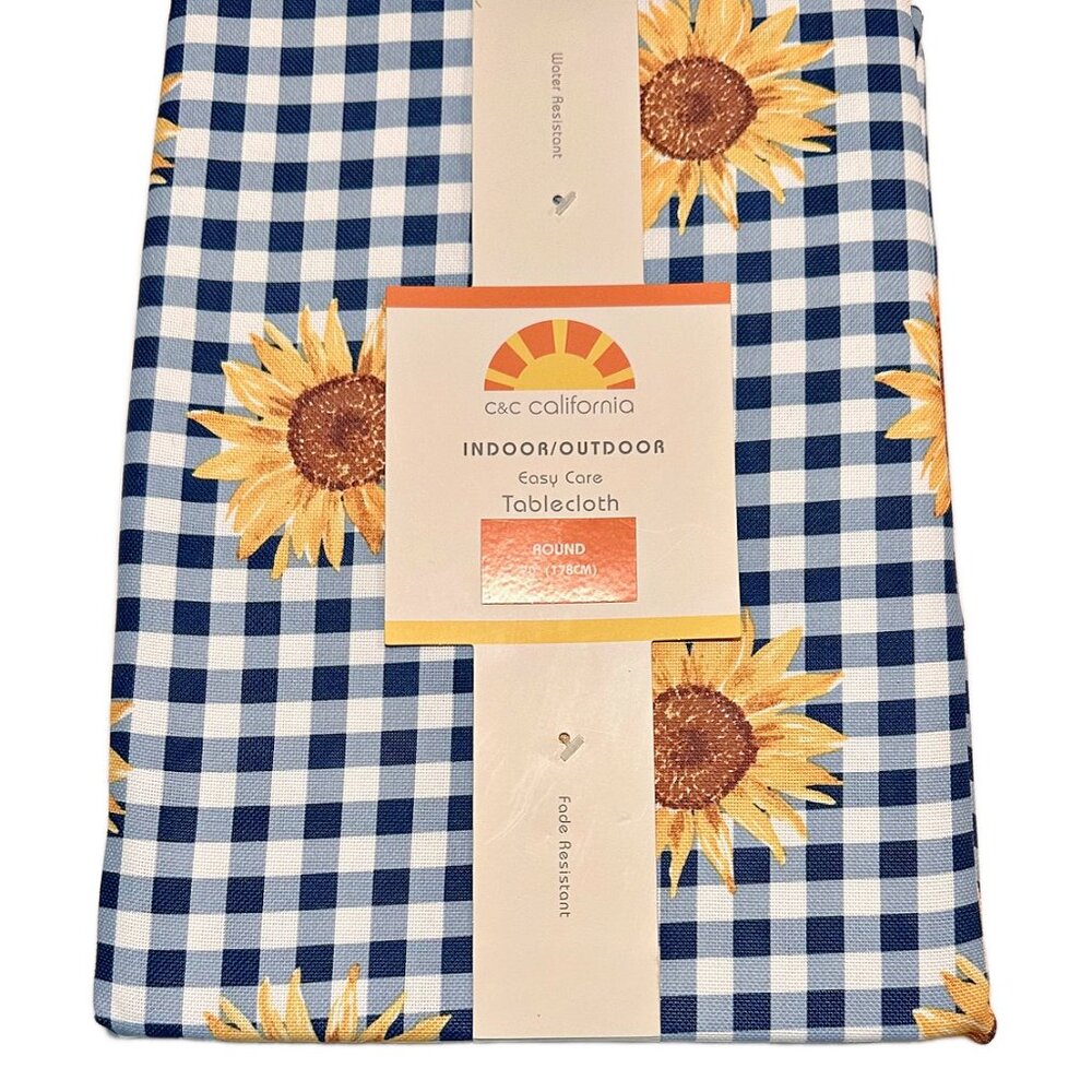 Indoor Outdoor Round Tablecloth with Bright Sunflowers | 70" Round